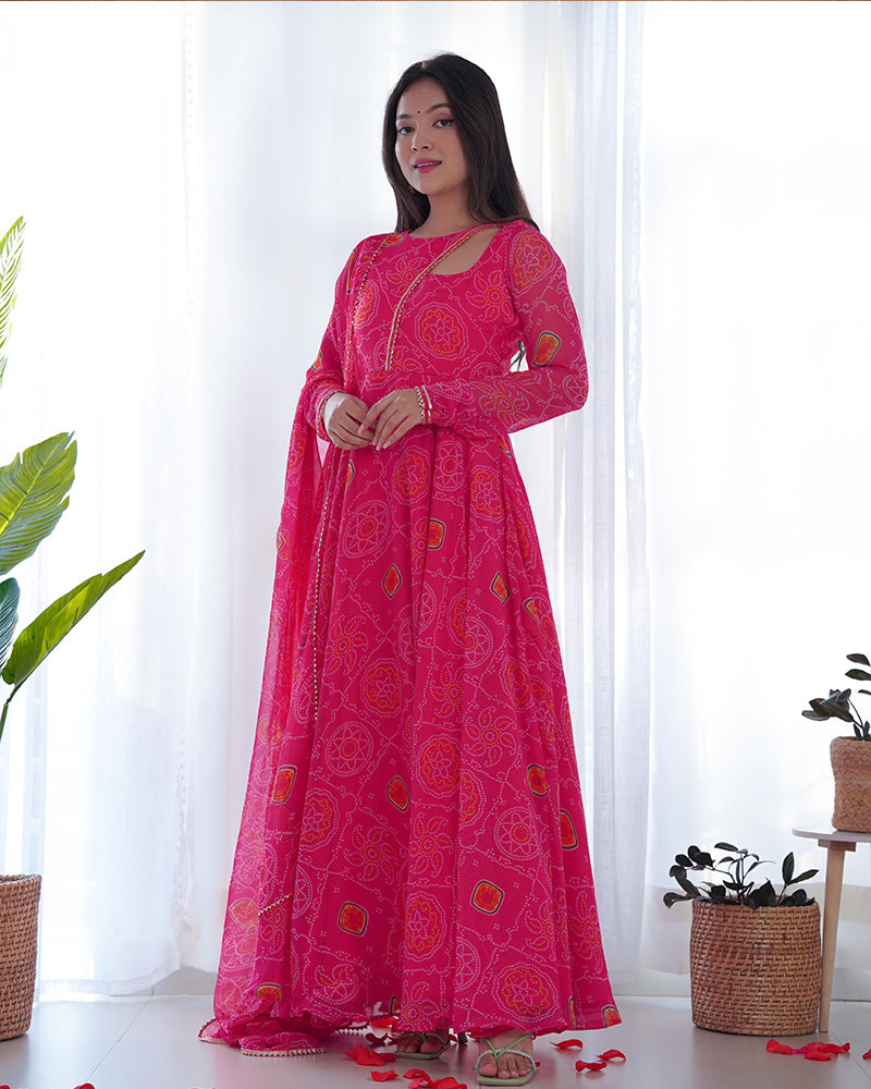 Kaveri pink printed chiffon anarkali set