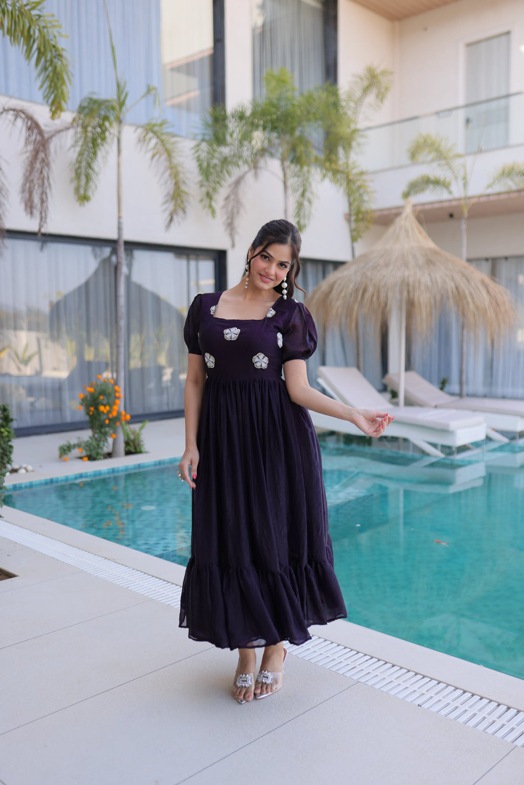 Sruvika Purple Color Fendi Silk With Beads Embroidered Work Gown