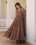 Ridhika brown georgette anarkali gown suit set