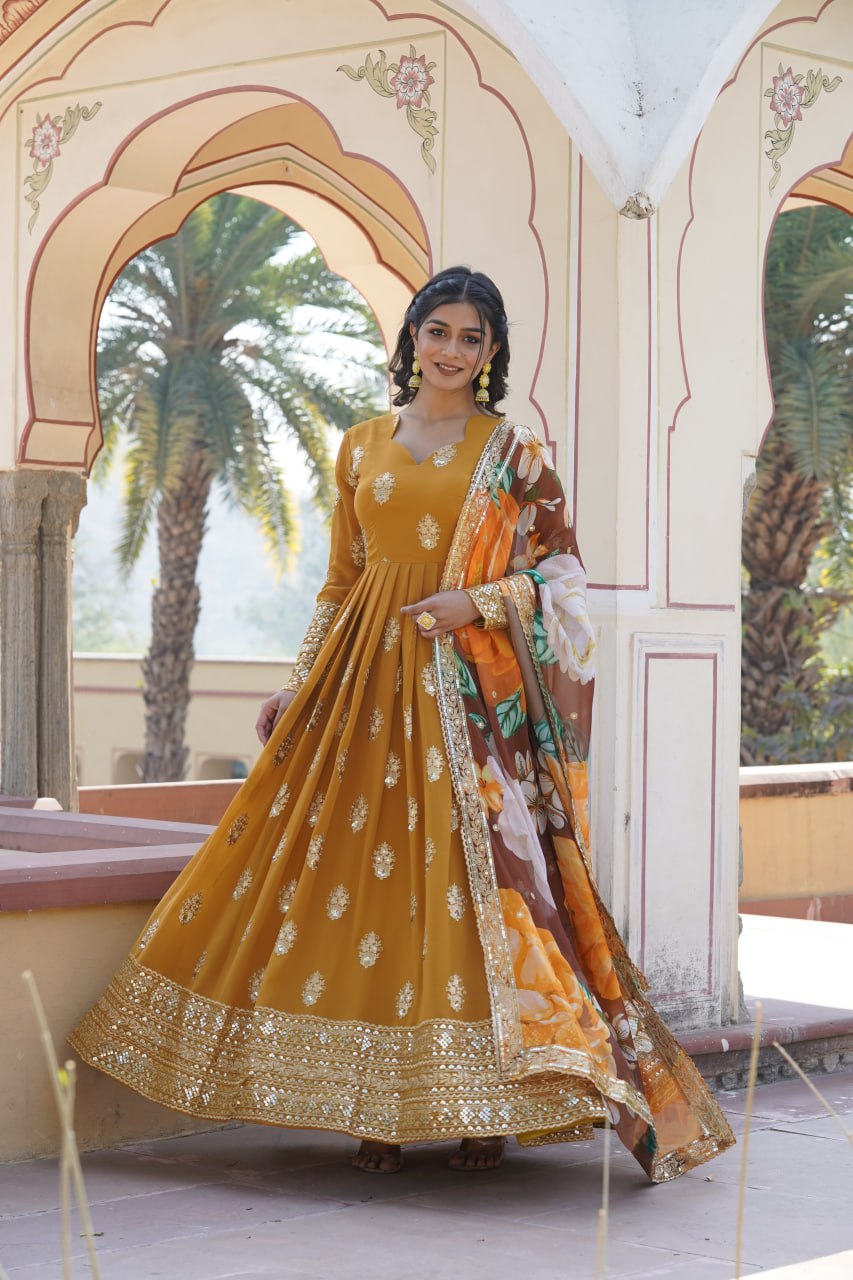 Padmini georgette yellow embroidery anarkali gown set