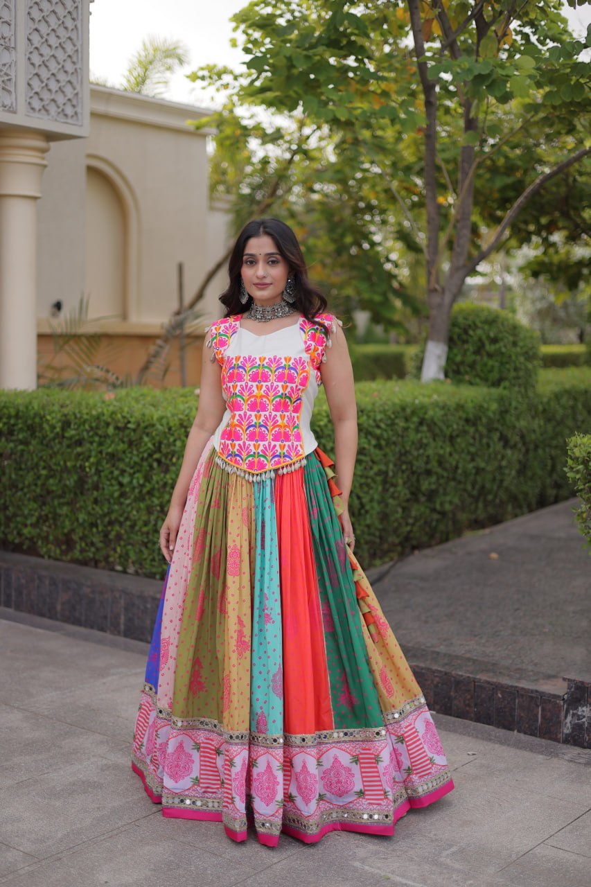 Chhavi Multicolor Cotton Printed Mirror Lehenga Choli