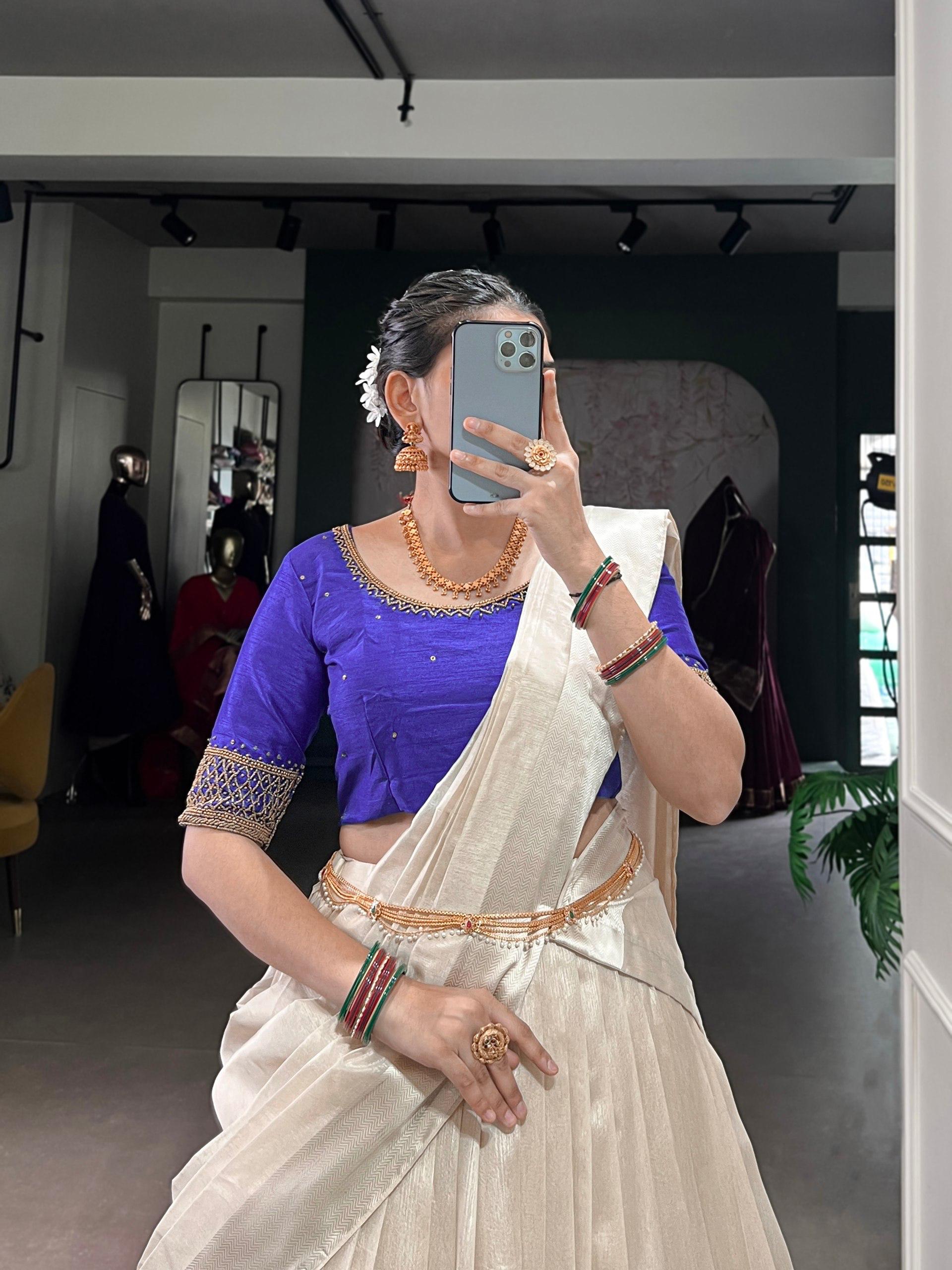 Off White Poly Tasar Viscose Border and Bead Work Traditional Lehenga Choli