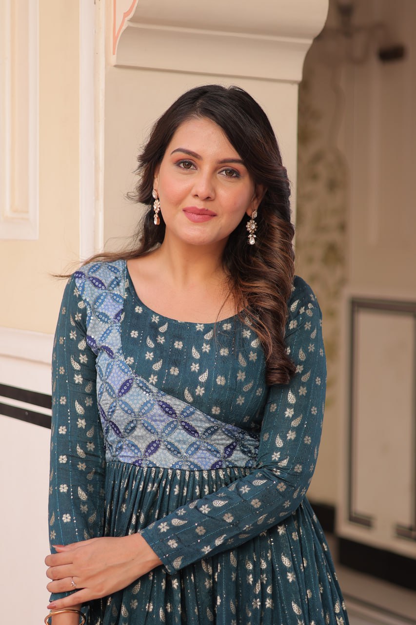 Vani Choli Printed Flared Rama Color Gown