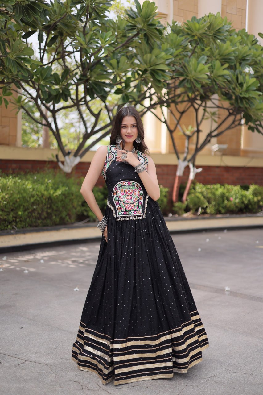 Yashvi Black Reyon Mukesh Patti Lace Lehenga Choli