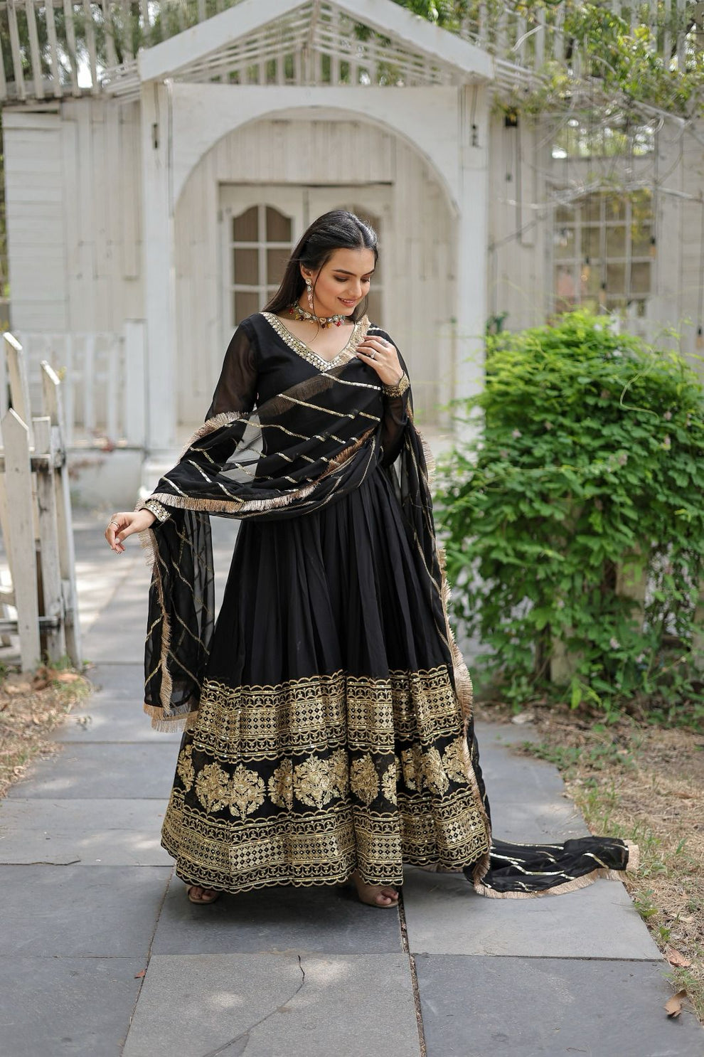 Vritika black georgette Anarkali gown suit set