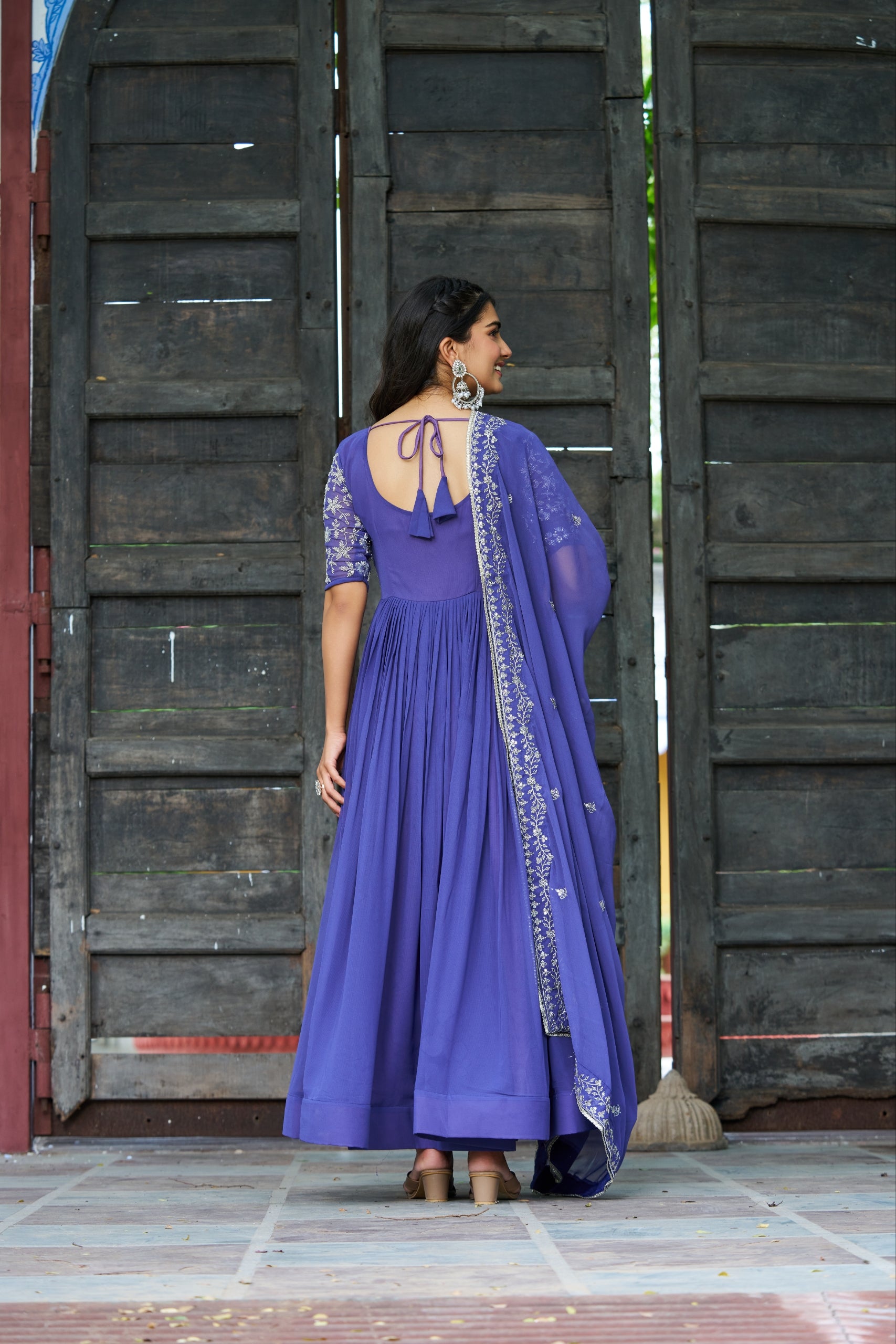Rahi Lavender Color Faux Blooming Sequins Beads Embroidered Gown with Dupatta