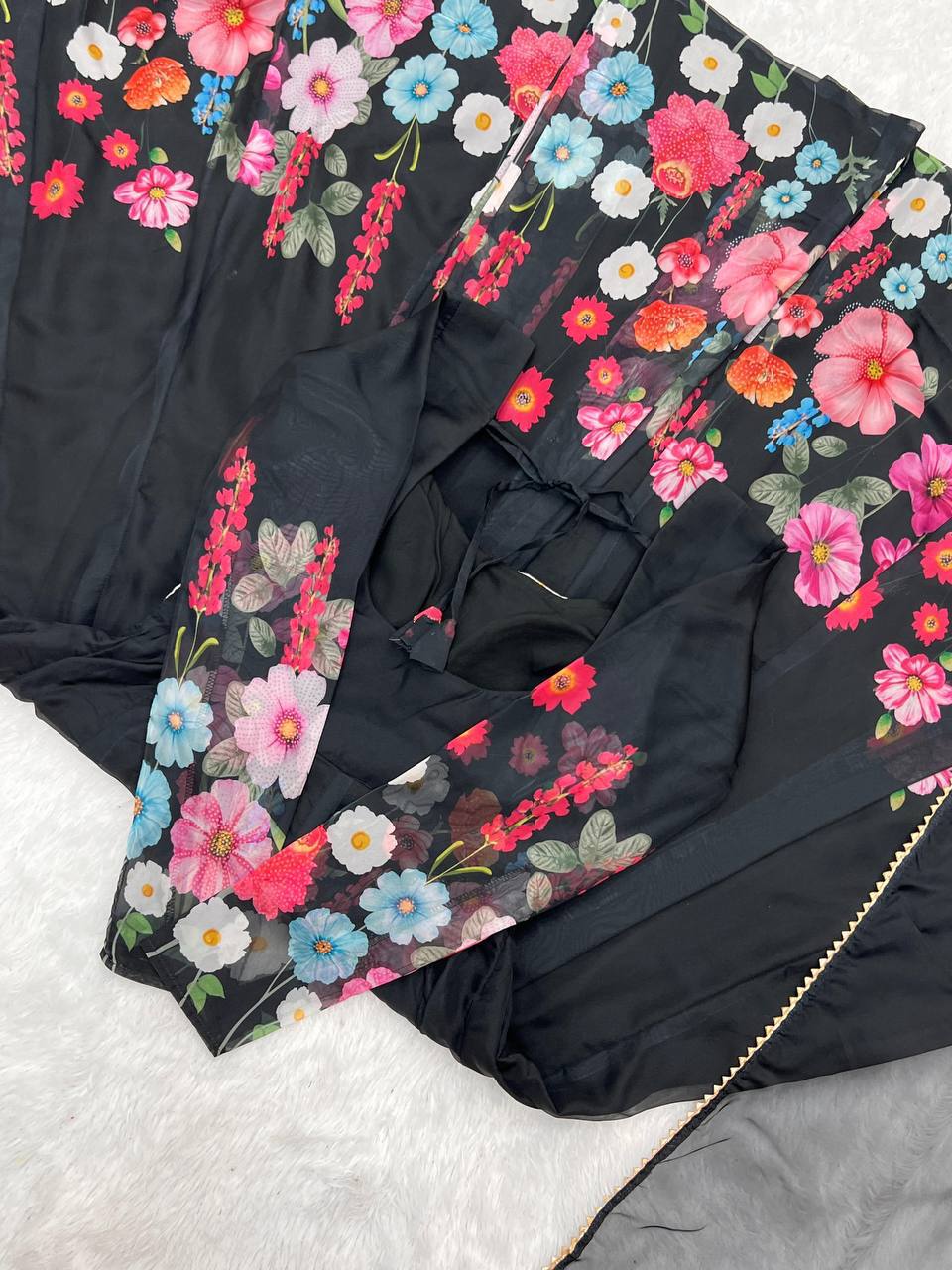 Darshika black organza floral printed anarkali suit set
