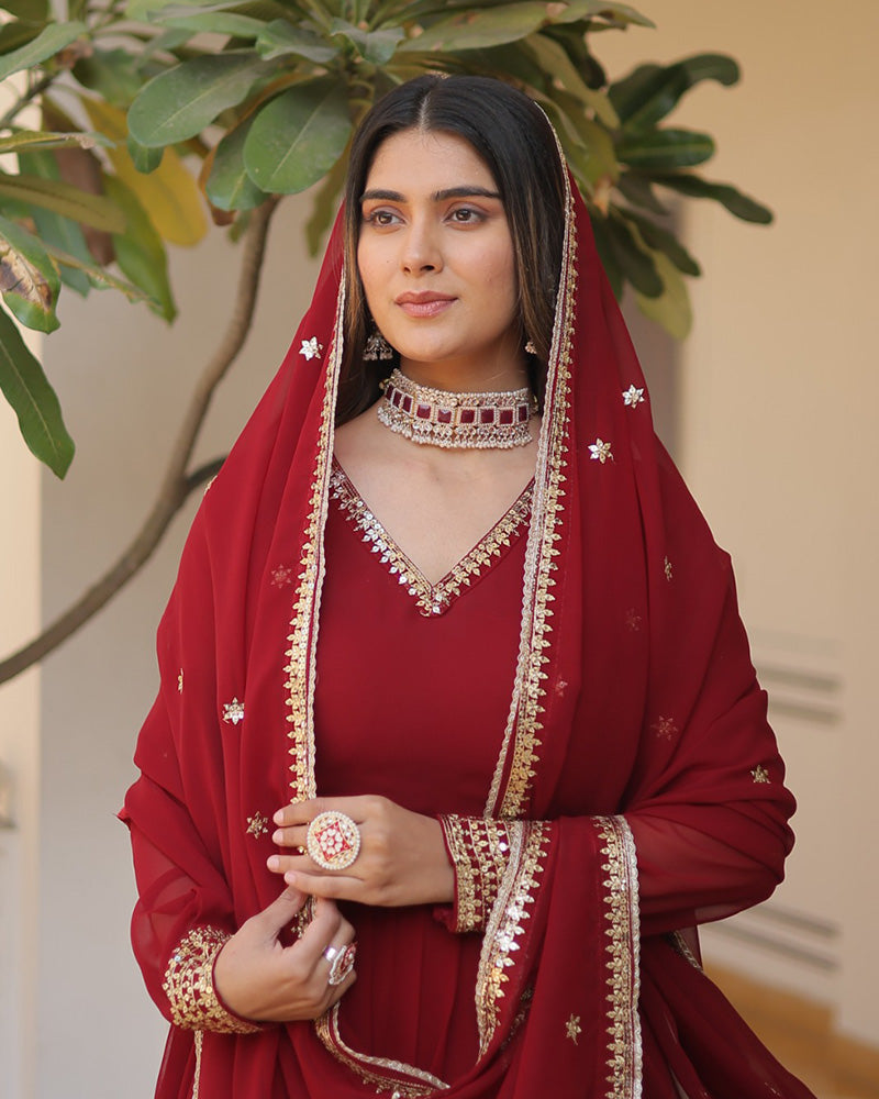 Pristine pizzazz sequined georgette flare suit set