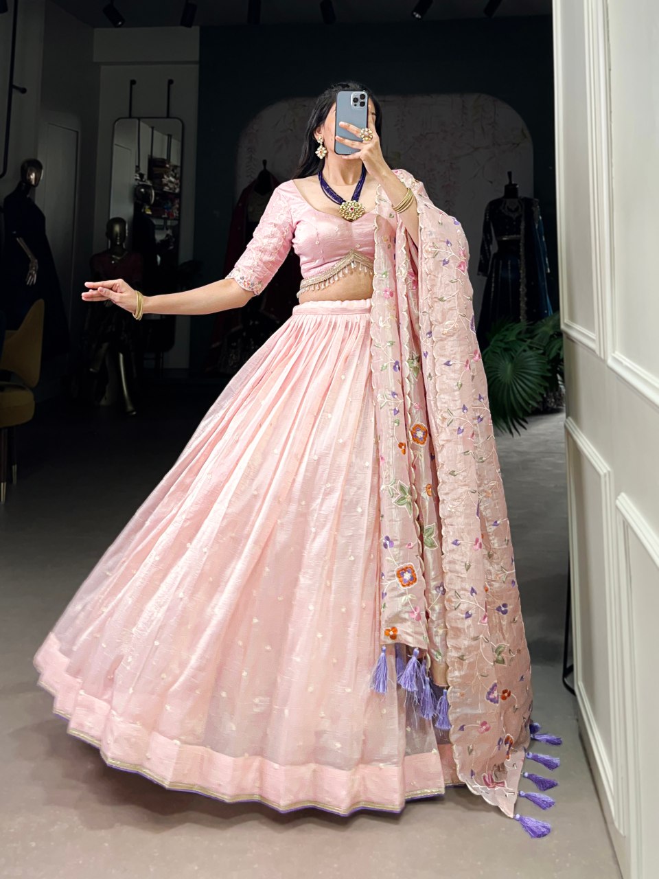 Sharvi pink gold crush embroidered lehenga set
