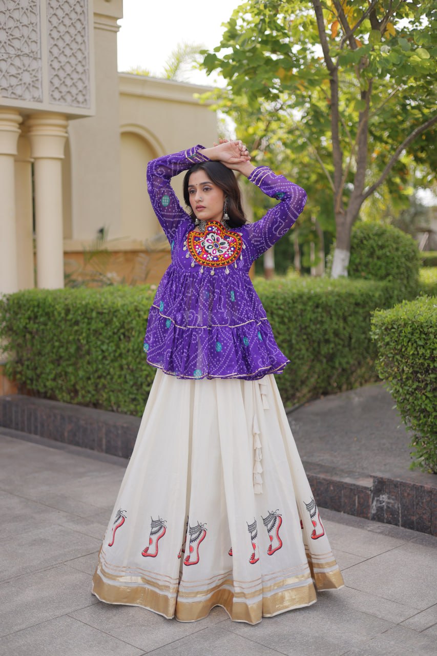 Harshita Purple Kora Cotton Gota-Lace Bandhani Lehenga