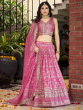 Rose pink Dola silk jacquard embroidered lehenga choli with dupatta