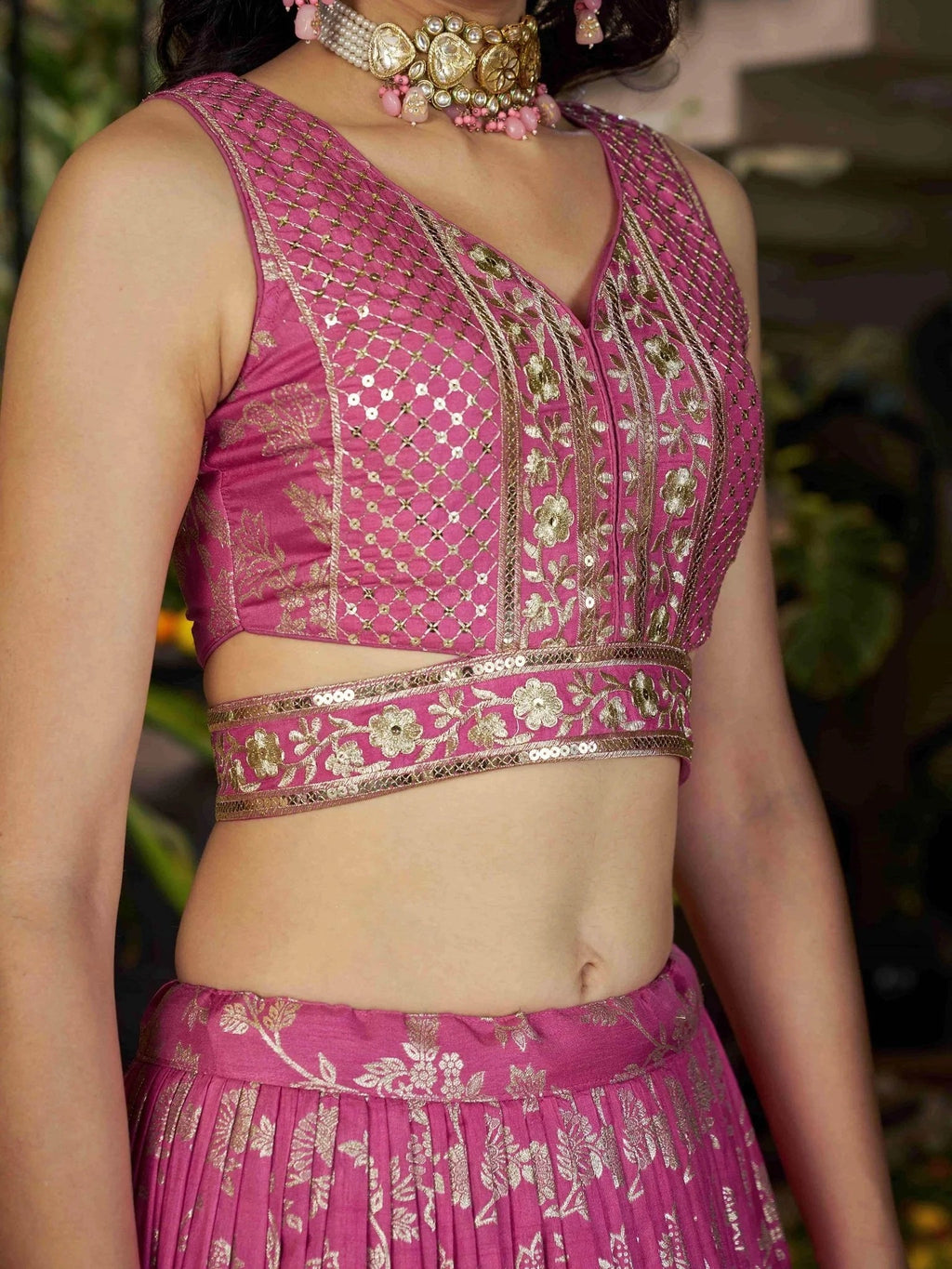 Rose pink Dola silk jacquard embroidered lehenga choli with dupatta