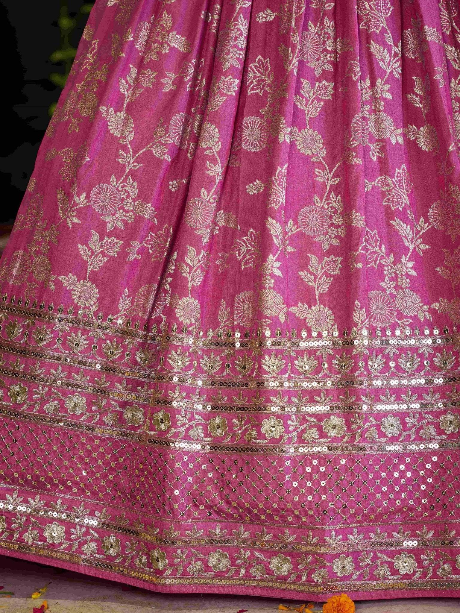 Rose pink Dola silk jacquard embroidered lehenga choli with dupatta