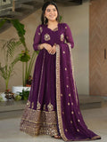 Royal Purple Georgette Zari and Sequins Embroidered Gown with Dupatta