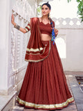 Rust Orange Pure Chanderi Zari Weaving Embossed Lace Lehenga Choli