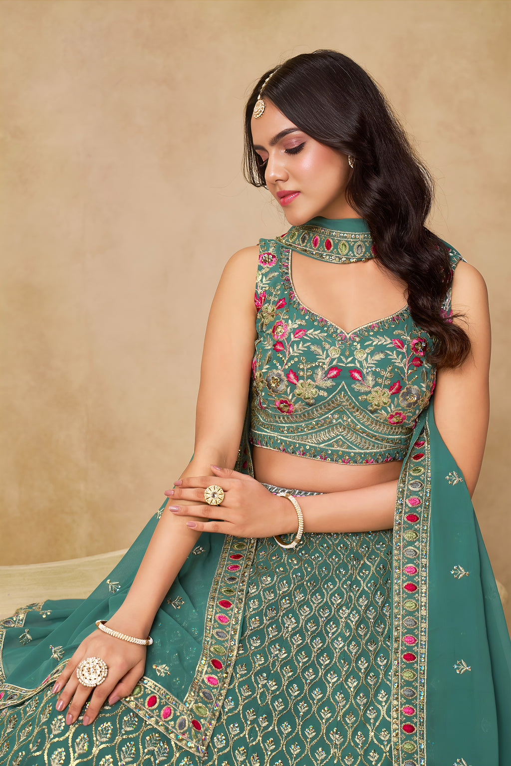 Sakhi Blue Soft Georgette with Sequins Zari Resham and Badla Embroidery Work Lehenga Choli