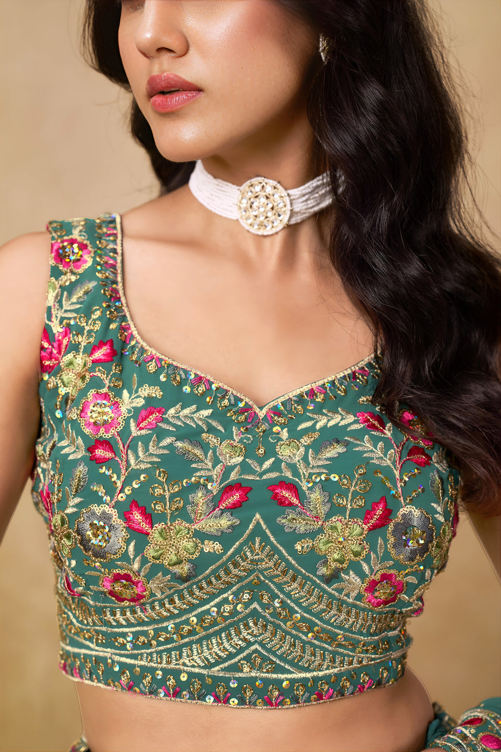 Sakhi Blue Soft Georgette with Sequins Zari Resham and Badla Embroidery Work Lehenga Choli