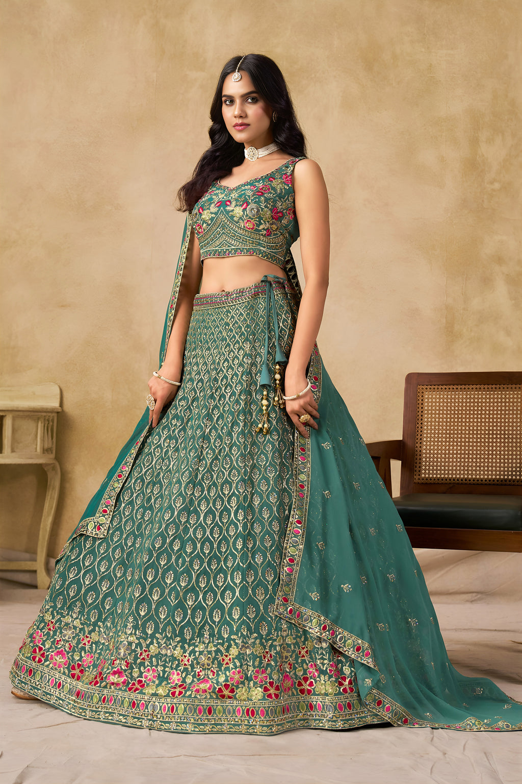 Sakhi Blue Soft Georgette with Sequins Zari Resham and Badla Embroidery Work Lehenga Choli