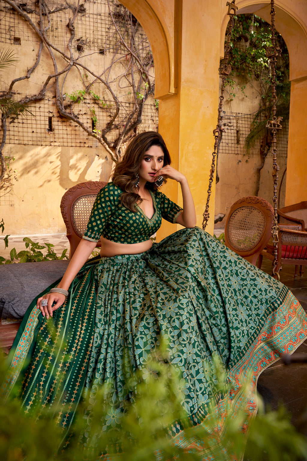 Samaira green Tasar silk lehenga choli with iconic sparkle and lace work