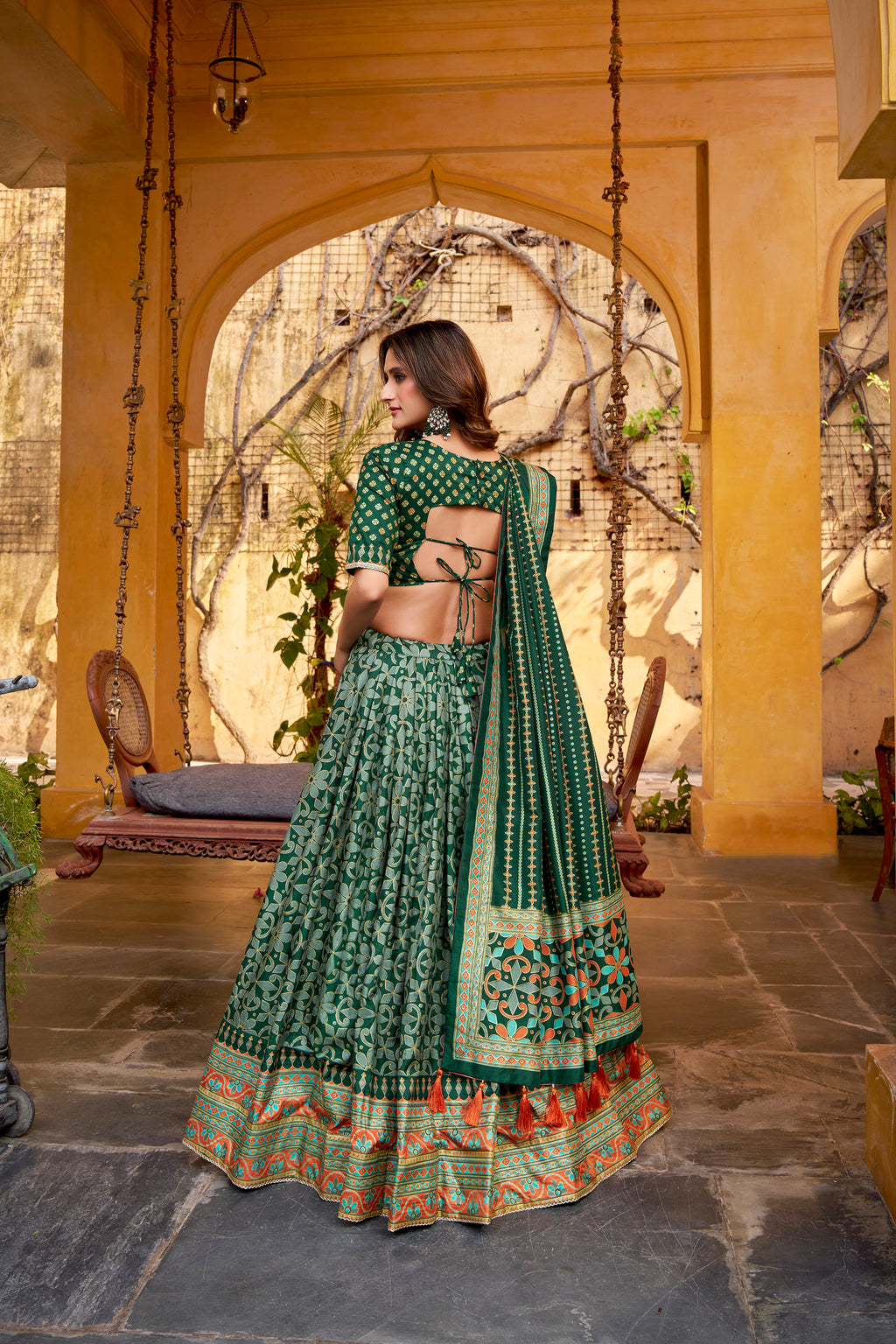 Samaira green Tasar silk lehenga choli with iconic sparkle and lace work