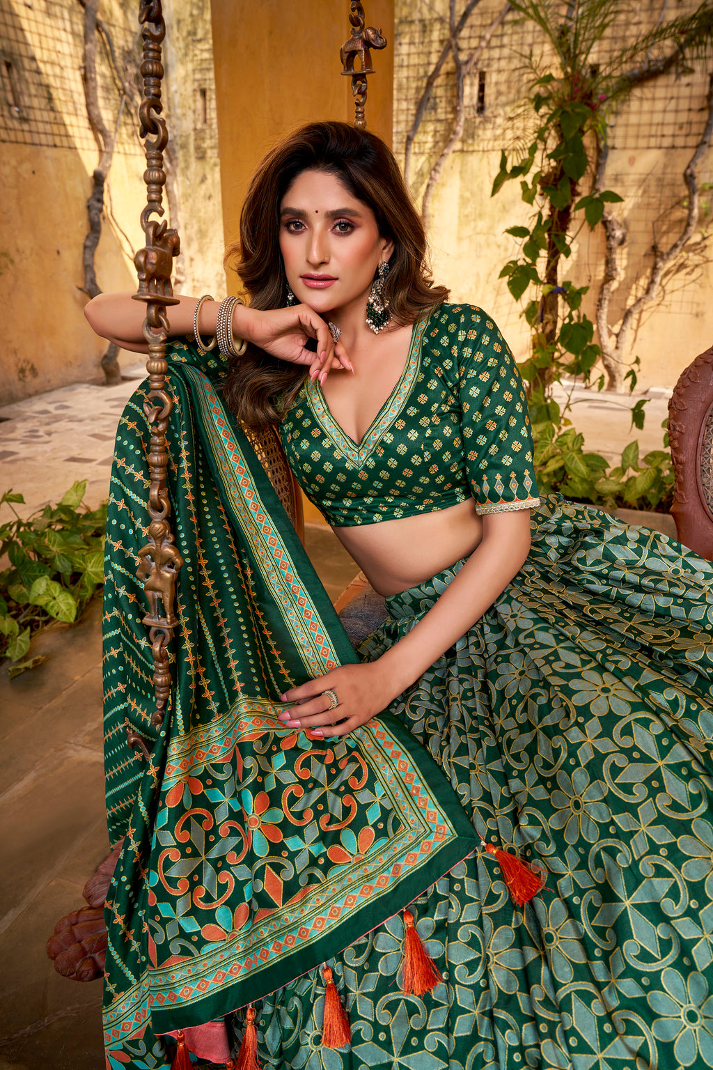 Samaira green Tasar silk lehenga choli with iconic sparkle and lace work