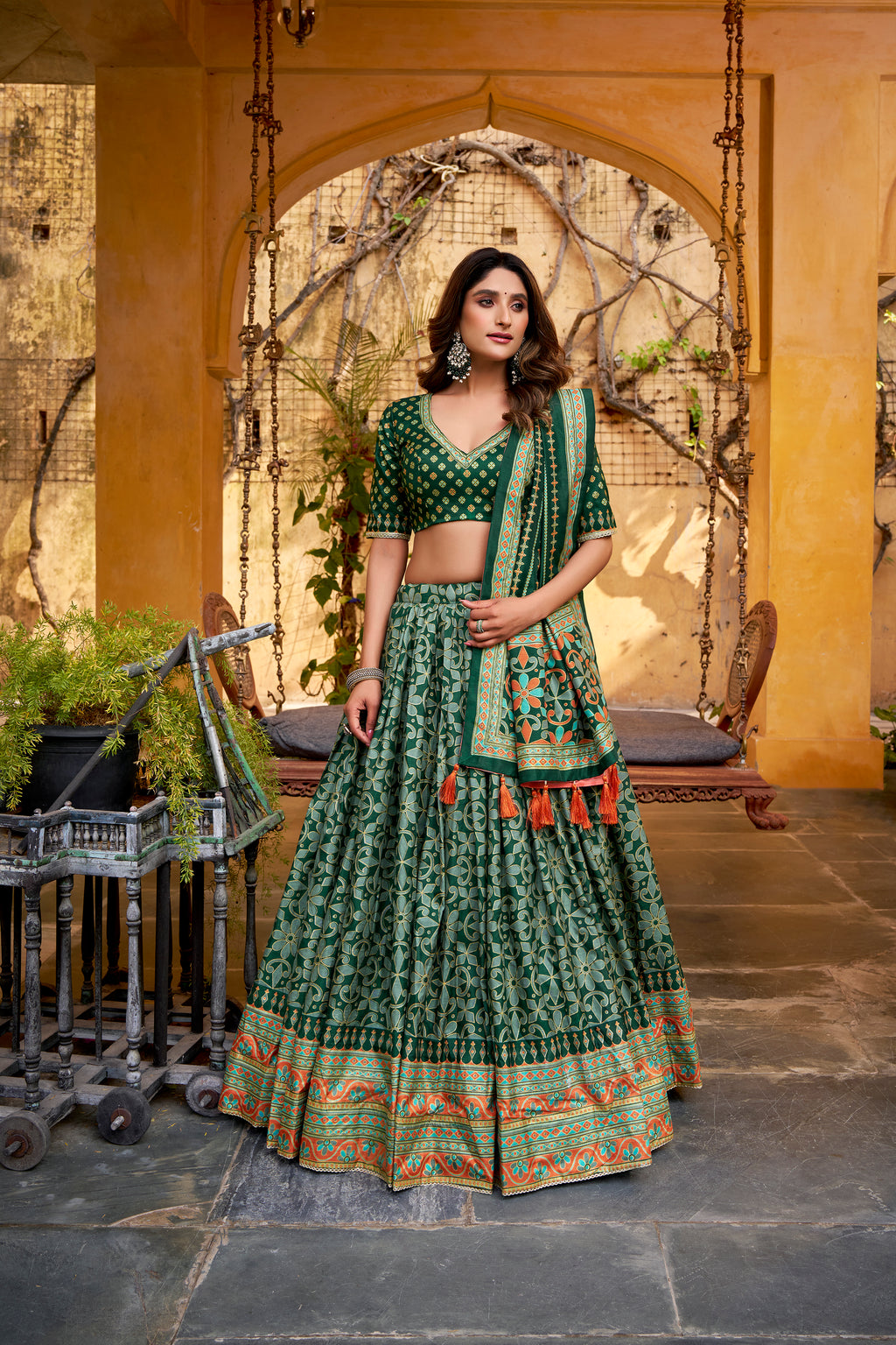 Samaira green Tasar silk lehenga choli with iconic sparkle and lace work