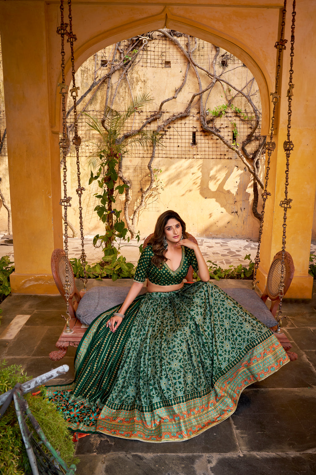 Samaira green Tasar silk lehenga choli with iconic sparkle and lace work