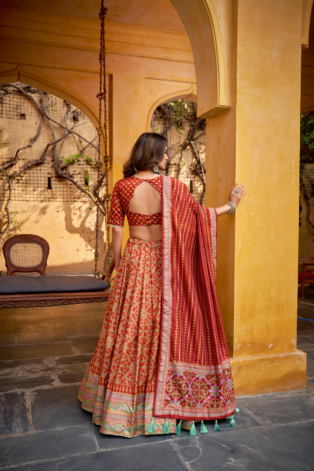 Samaira orange Tasar silk lehenga choli with iconic sparkle and lace work