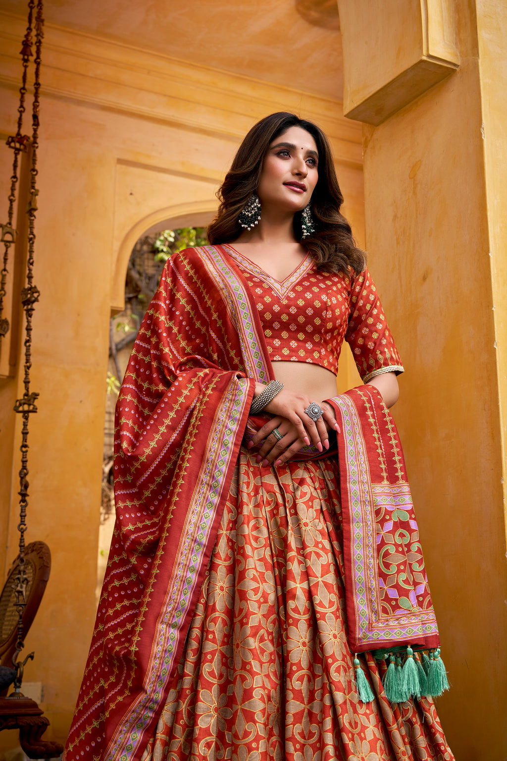 Samaira orange Tasar silk lehenga choli with iconic sparkle and lace work