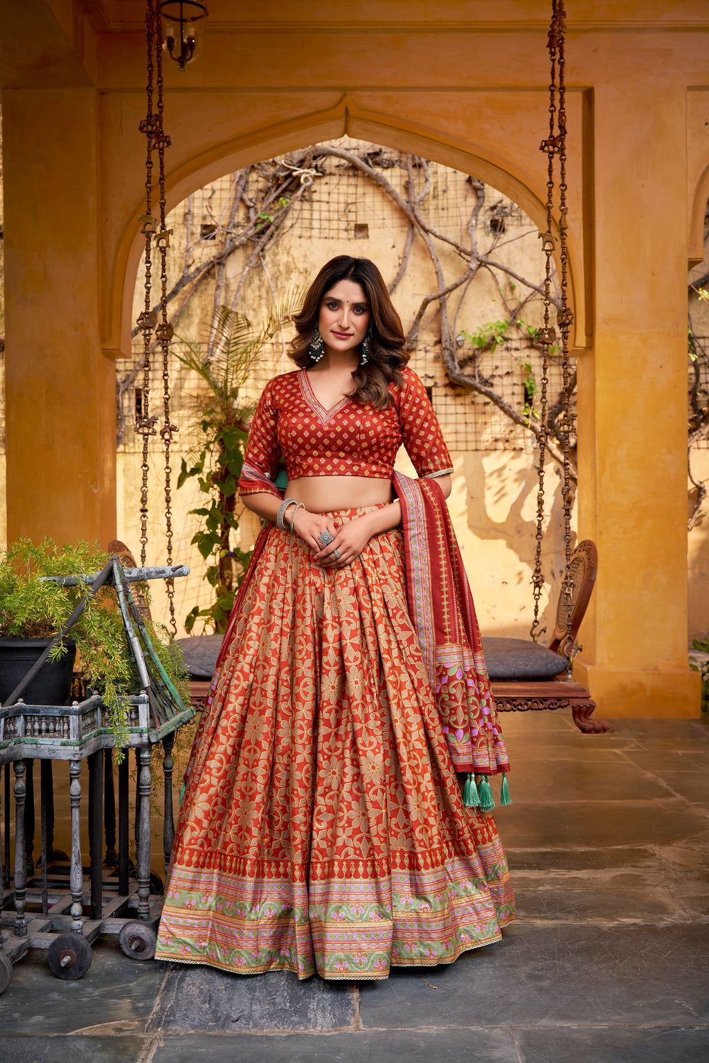 Samaira orange Tasar silk lehenga choli with iconic sparkle and lace work
