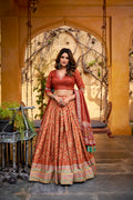 Samaira orange Tasar silk lehenga choli with iconic sparkle and lace work
