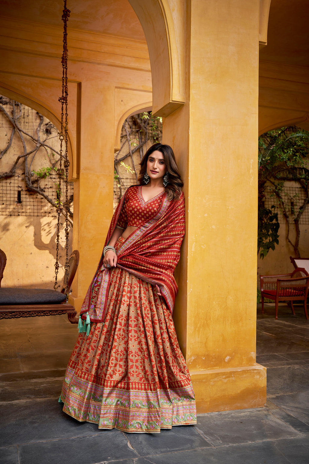 Samaira orange Tasar silk lehenga choli with iconic sparkle and lace work