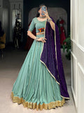 Sea Green Rayon Mirror Gamthi Work Lehenga Choli with Dupatta
