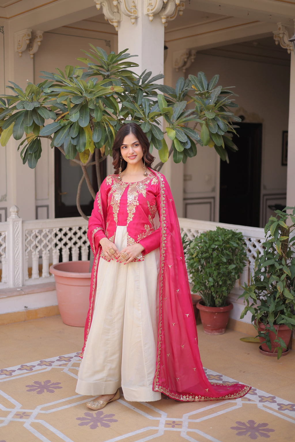 Shriyanshi pink rich sequins embroidered gown with dupatta set