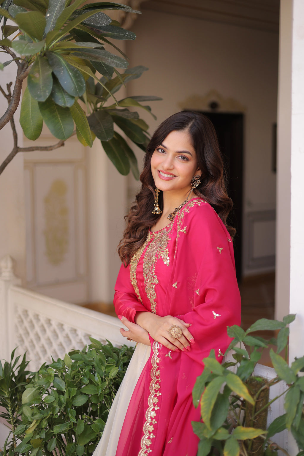 Shriyanshi pink rich sequins embroidered gown with dupatta set