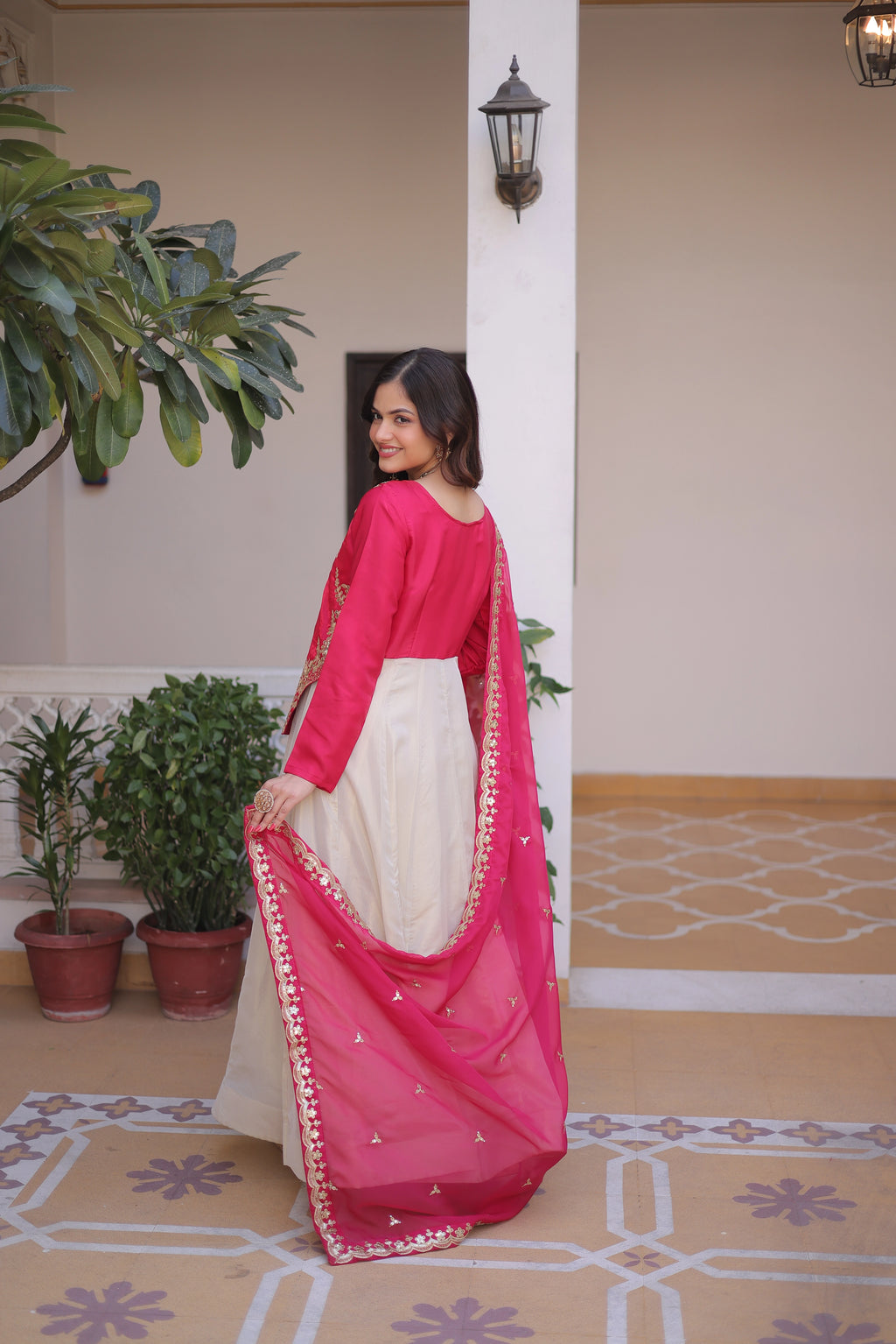 Shriyanshi pink rich sequins embroidered gown with dupatta set