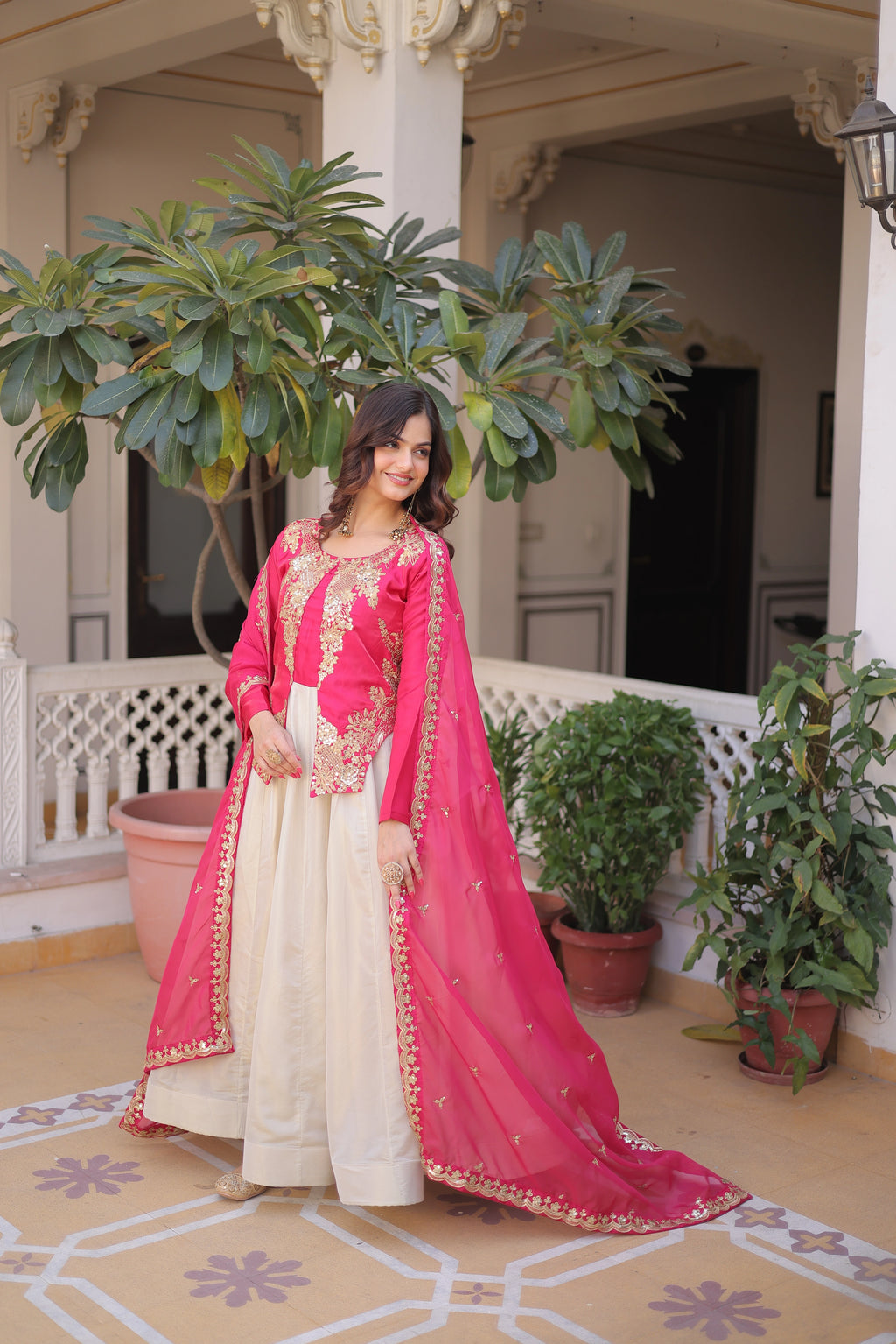 Shriyanshi pink rich sequins embroidered gown with dupatta set