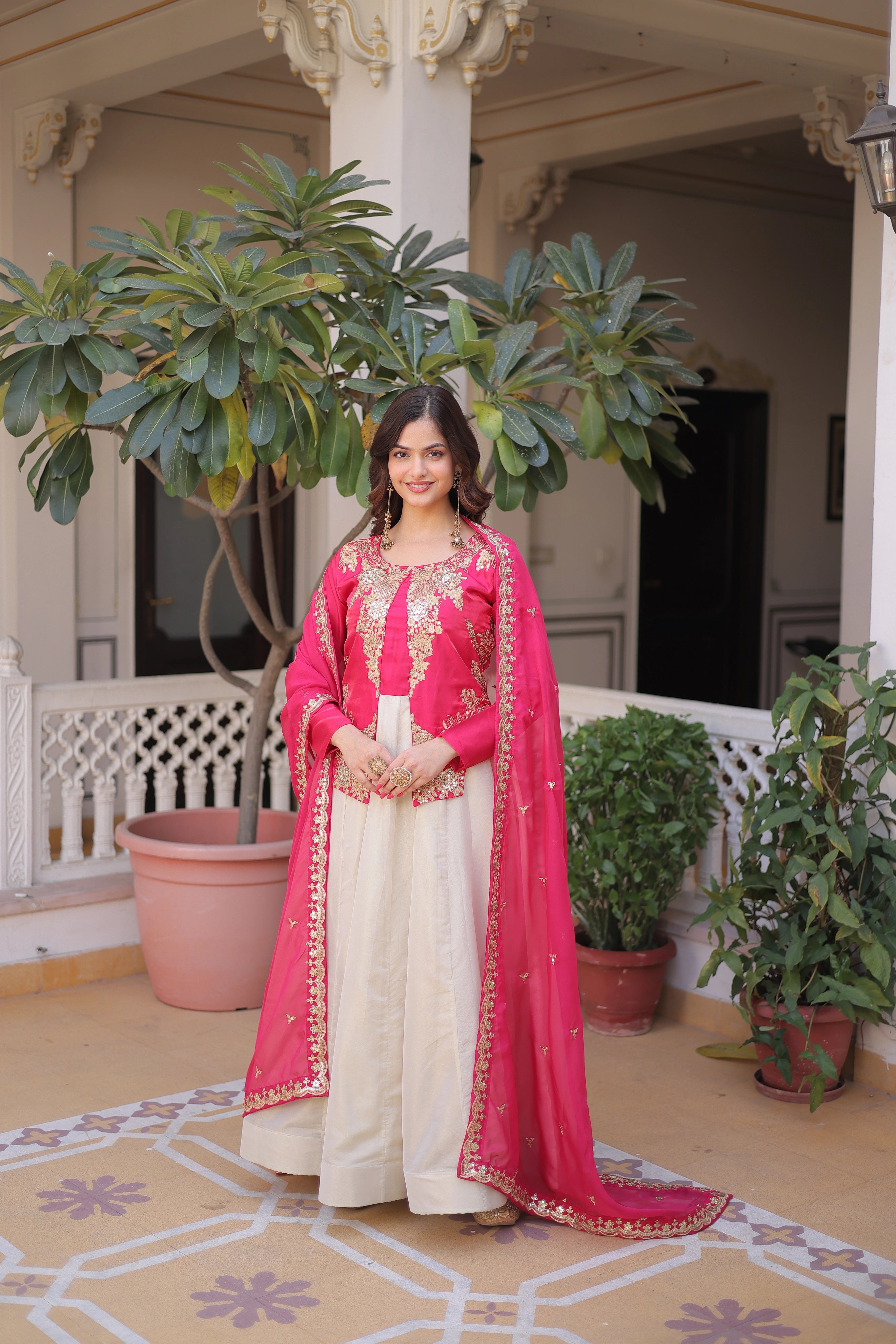 Shriyanshi pink rich sequins embroidered gown with dupatta set