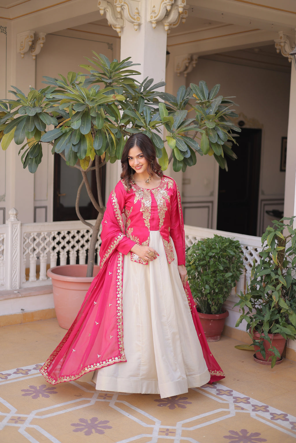 Shriyanshi pink rich sequins embroidered gown with dupatta set