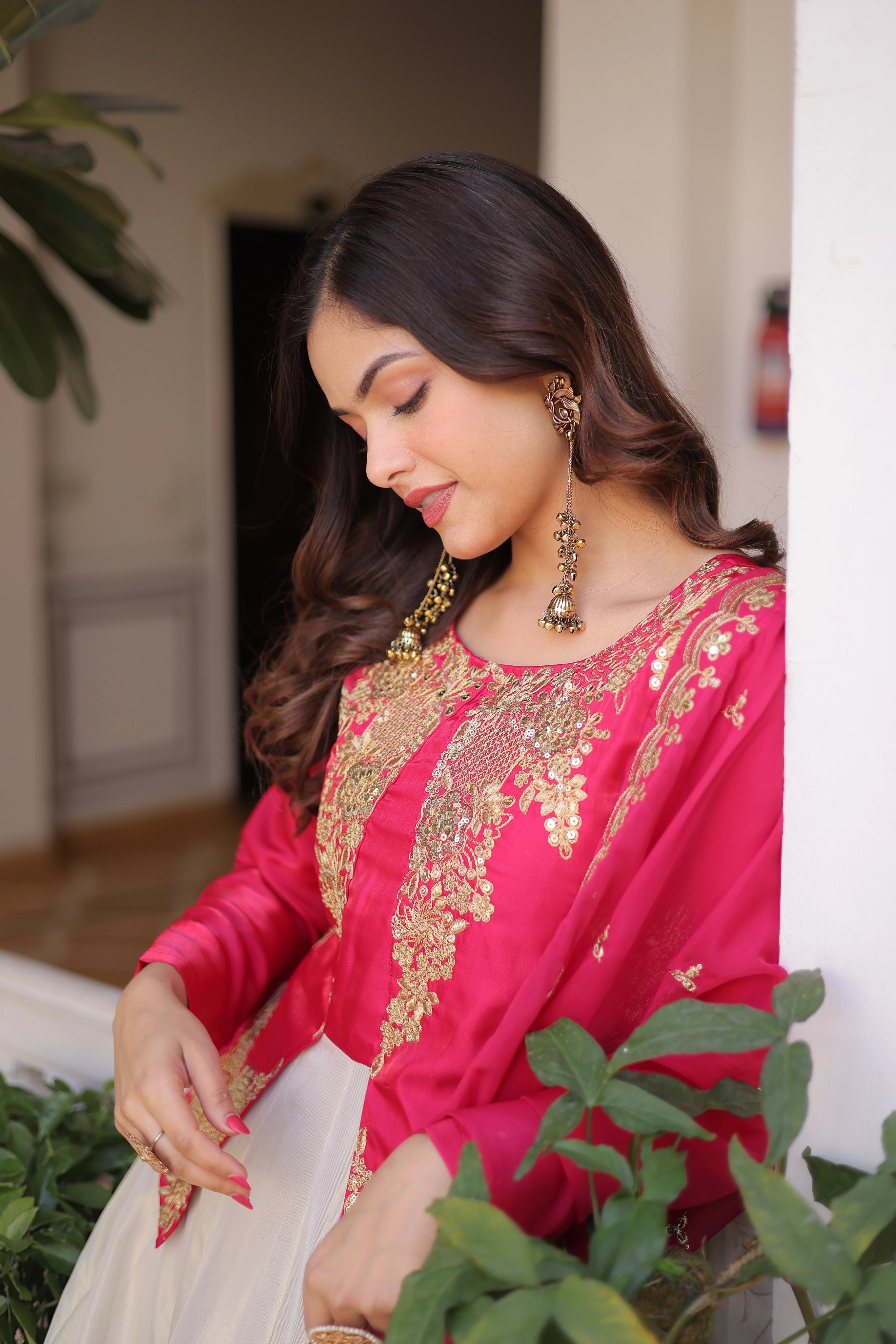 Shriyanshi pink rich sequins embroidered gown with dupatta set