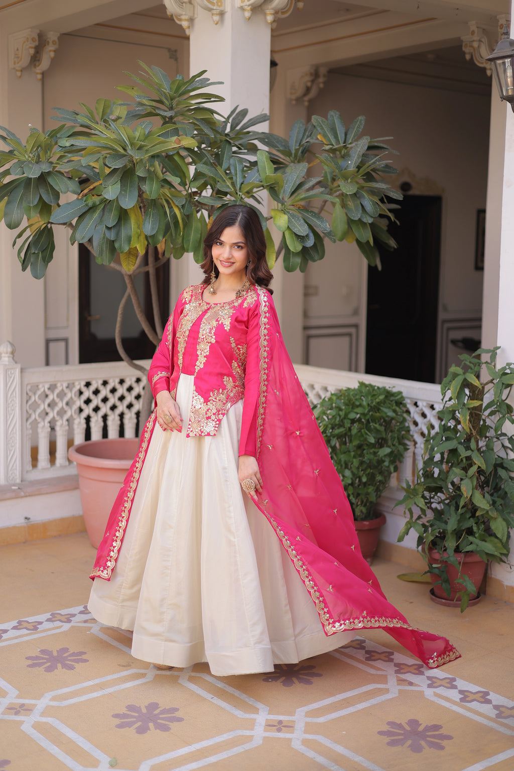Shriyanshi pink rich sequins embroidered gown with dupatta set
