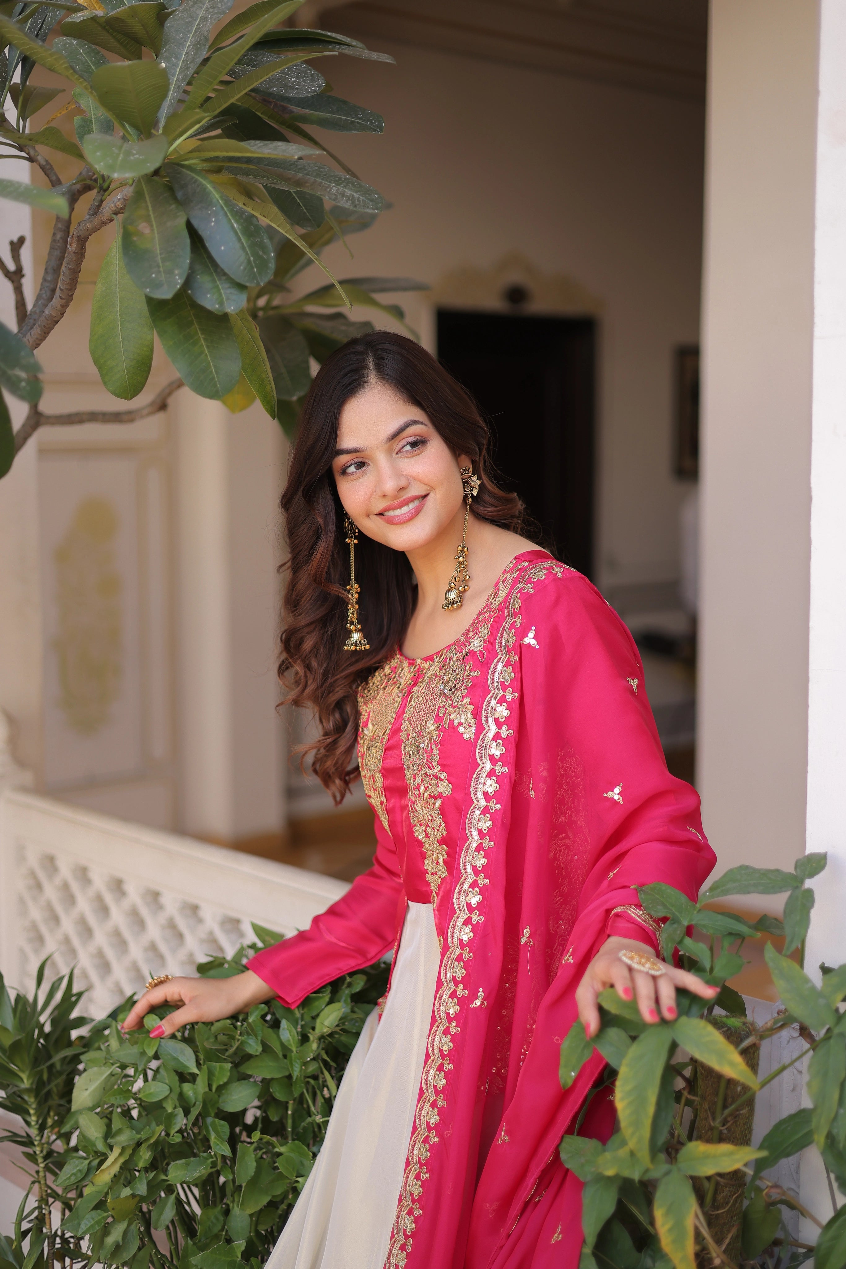 Shriyanshi pink rich sequins embroidered gown with dupatta set