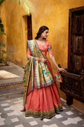 Shubhangi peach zari weaving work silk paithani lehenga choli set