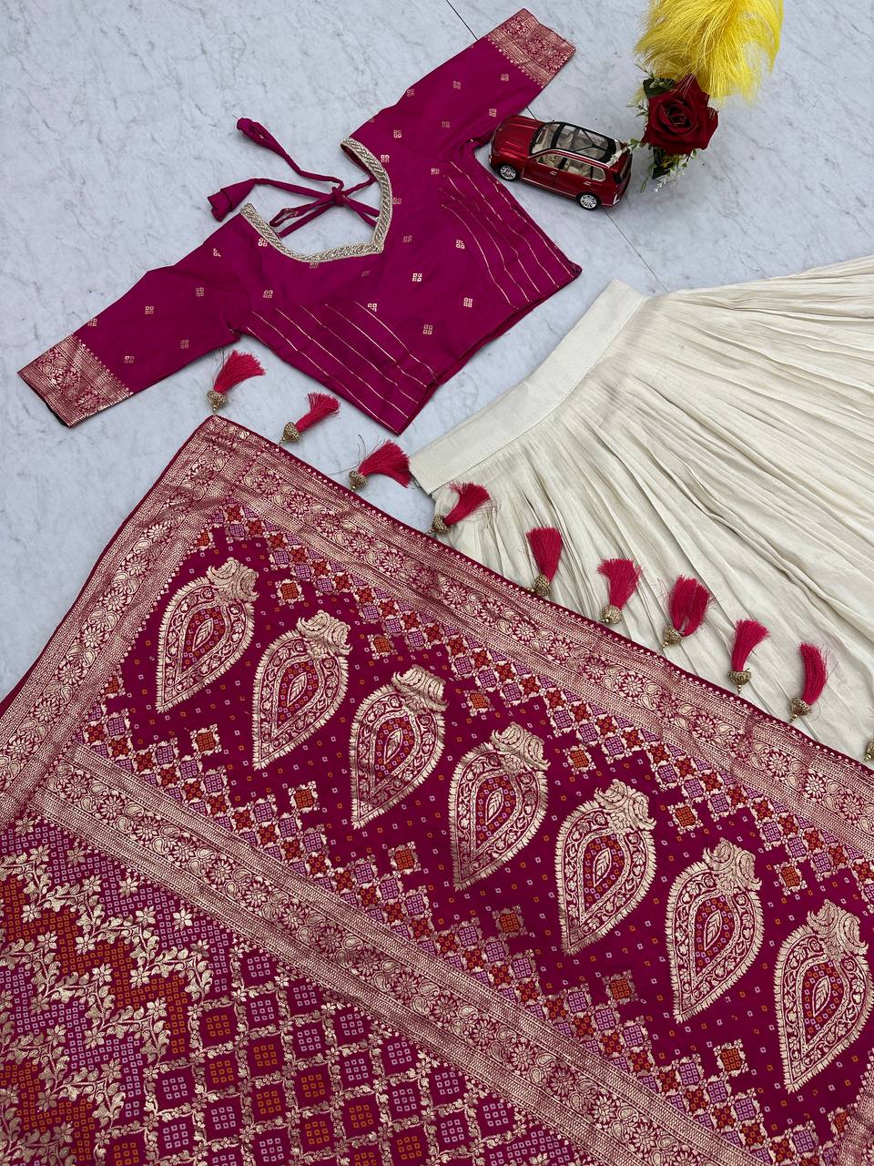 Shubhangi pink jacquard silk half saree lehenga choli