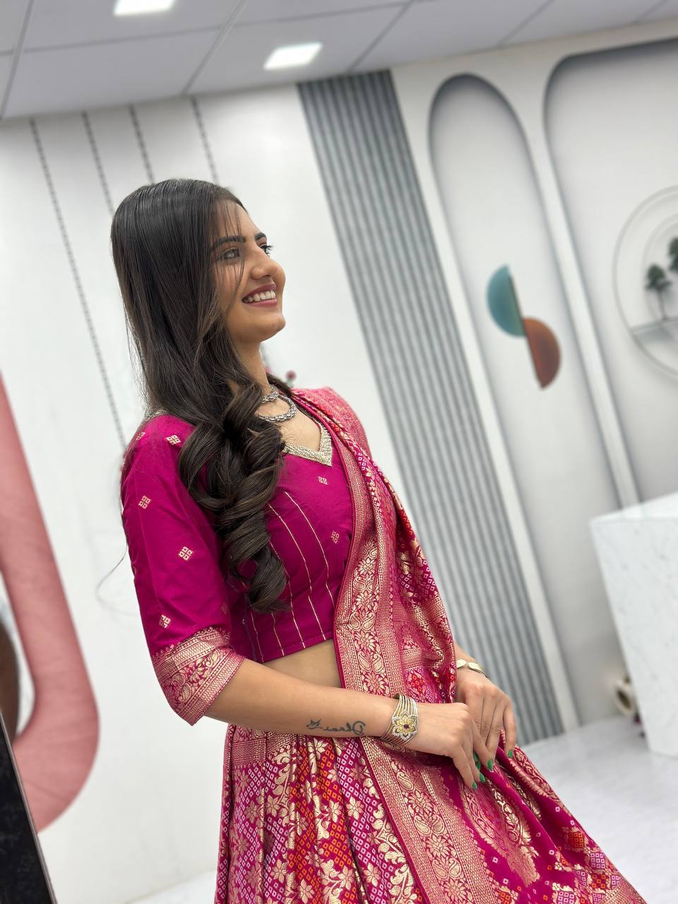 Shubhangi pink jacquard silk half saree lehenga choli