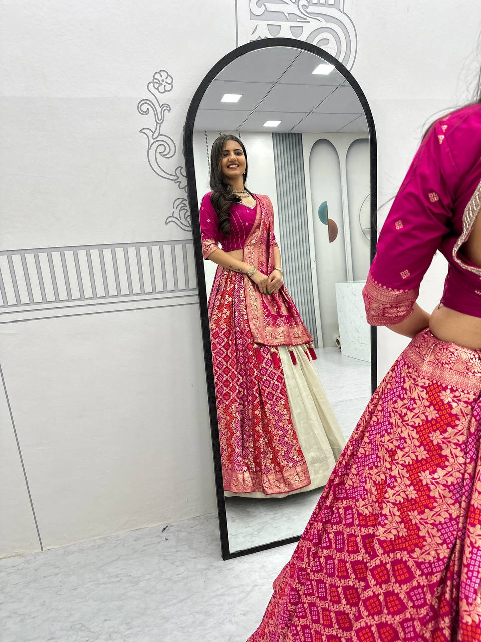 Shubhangi pink jacquard silk half saree lehenga choli