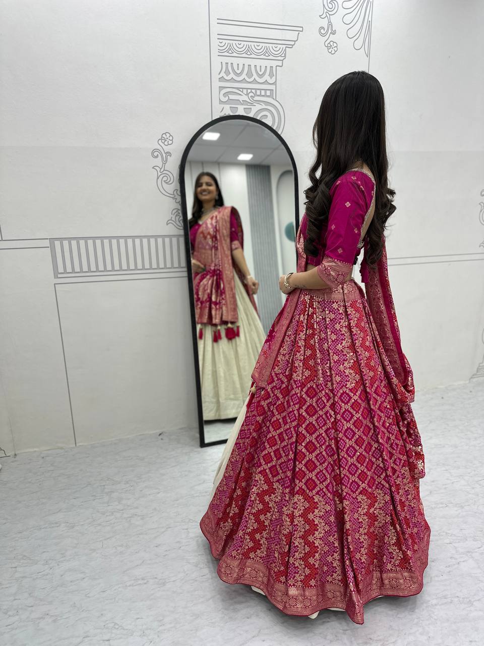 Shubhangi pink jacquard silk half saree lehenga choli