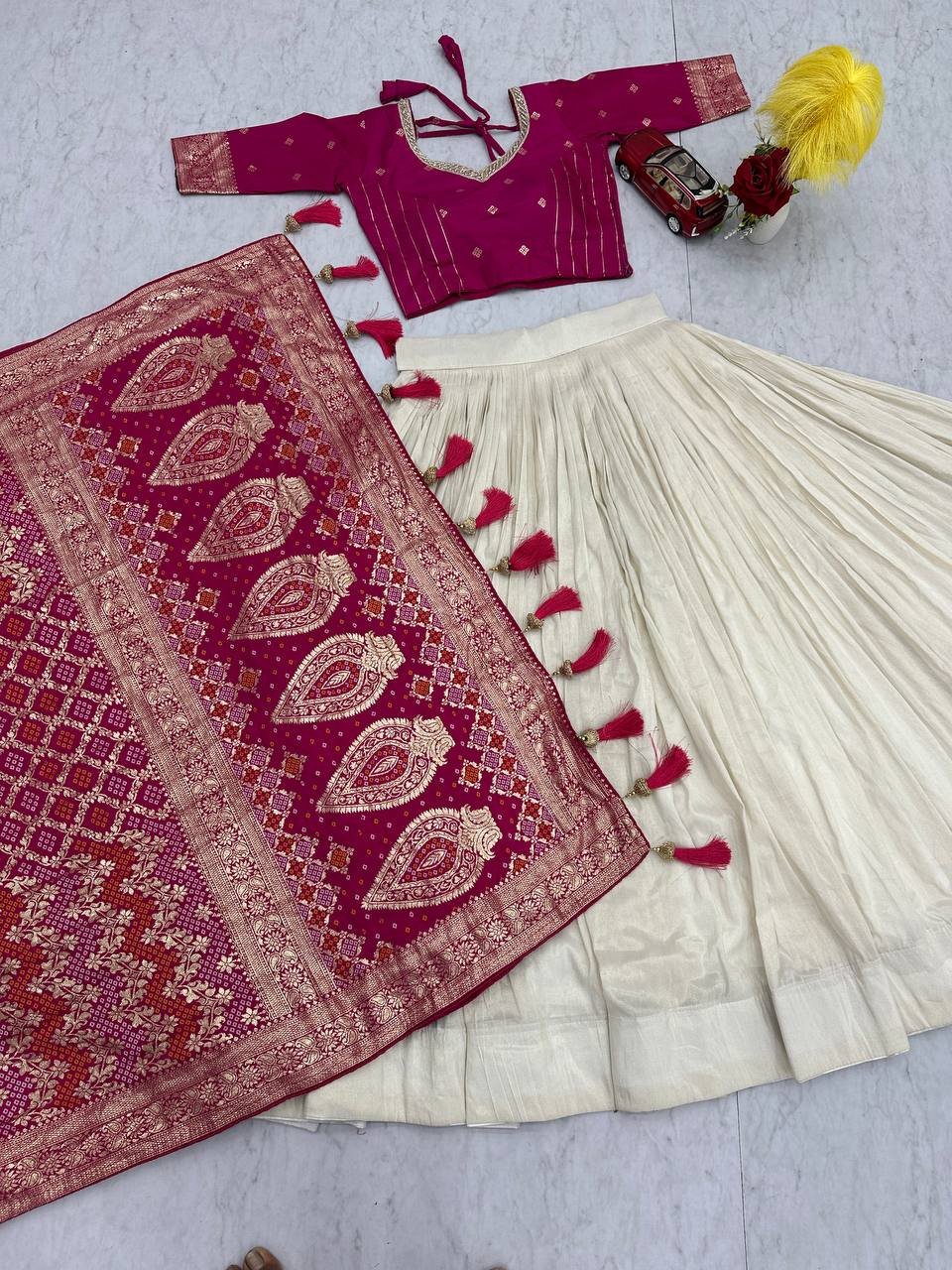 Shubhangi pink jacquard silk half saree lehenga choli