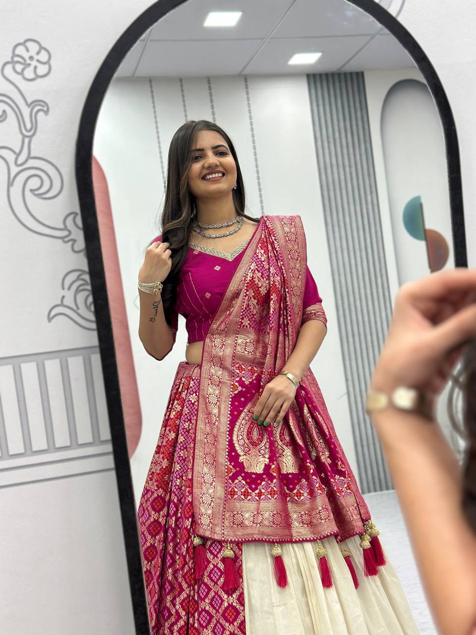 Shubhangi pink jacquard silk half saree lehenga choli