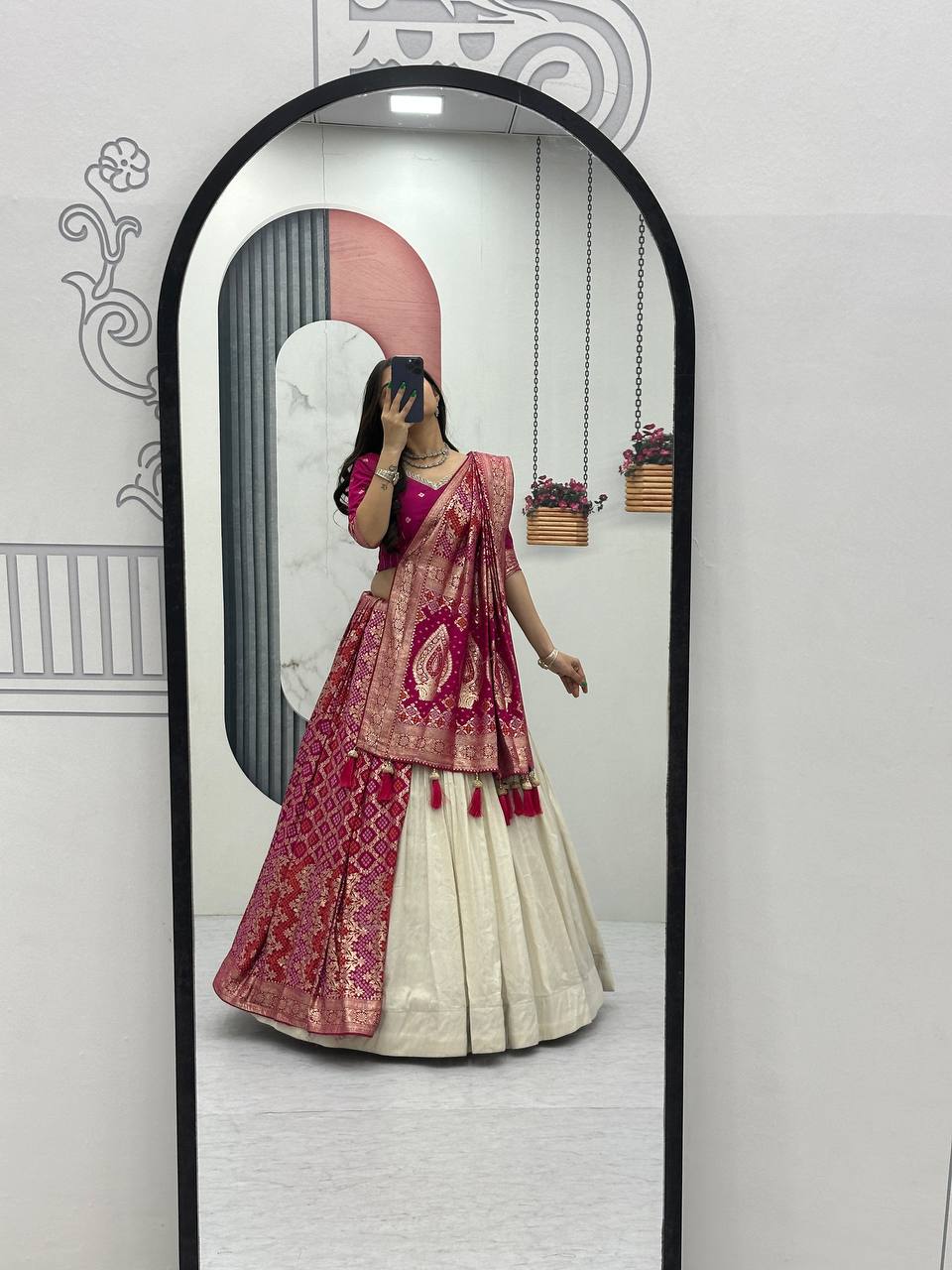 Shubhangi pink jacquard silk half saree lehenga choli